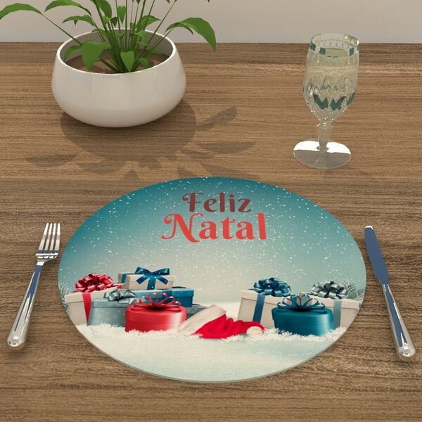 Capa Para Sousplat Feliz Natal Presentes Tecido Oxford - 35x3