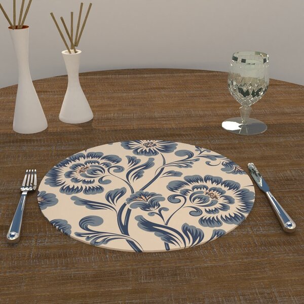 Capa Para Sousplat Fundo Bege E Flor Tecido Oxford - 35x35cm