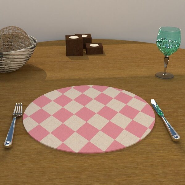 Capa Para Sousplat Geométrico Rosa E Bege Tecido Oxford - 35x