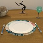 Capa Para Sousplat Listras Coloridas E Folhas Tecido Oxford -