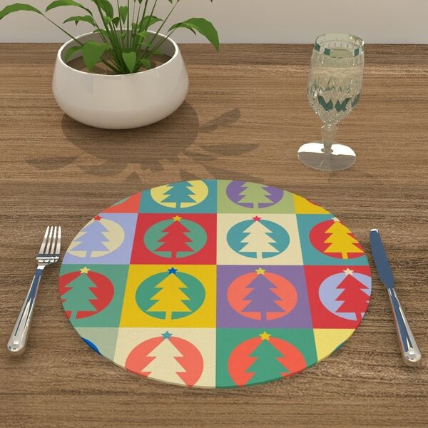 Capa Para Sousplat Pinheirinhos De Natal Coloridos Tecido Oxf