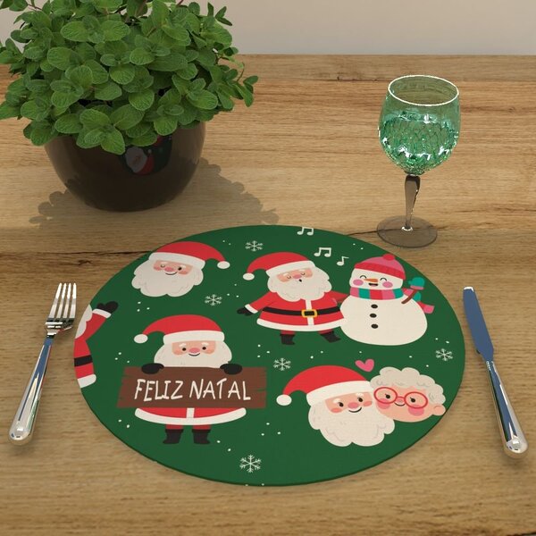 Capa Para Sousplat Verde Papai Noel Natal Tecido Oxford - 35x