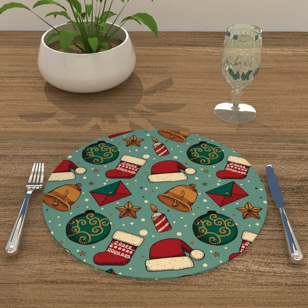 Capa Para Sousplat Verde Sapatinho E Enfeites Natalinos Tecid