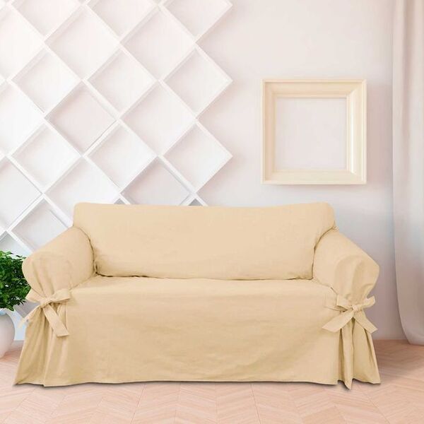 Capa Protetor De Sofá 3 Lugares Tecido Gorgurão Bege
