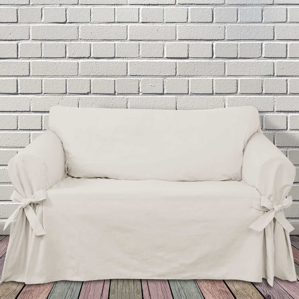 Capa Protetora Em Brim Peletizado Para Sofá 2 Lugares Cor Crua
