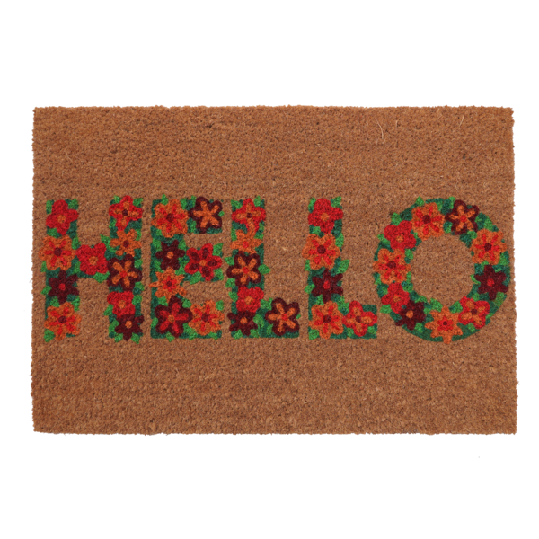 Capacho Retangular Coco Hello Látex Áreas Internas Colorido 50x70cm Inspire