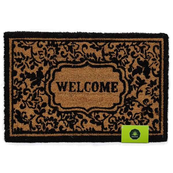 Capacho Welcome Flores Natural E Preto 40x60 Cm