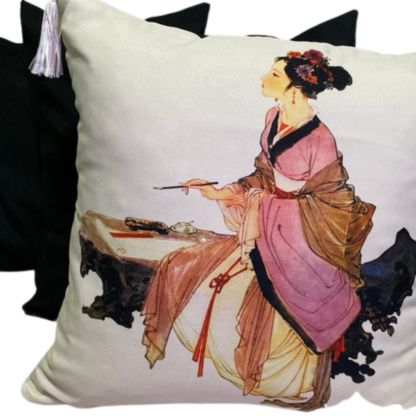 Capas Almofadas Sala Quarto Gueixa 2 Pretas Zíper 45x45 3 Un