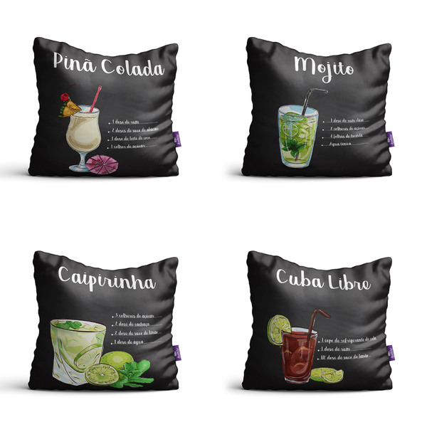 Capas De Almofadas Com Frases Drinks Em Preto 35x35cm Kit 4un Leroy Merlin