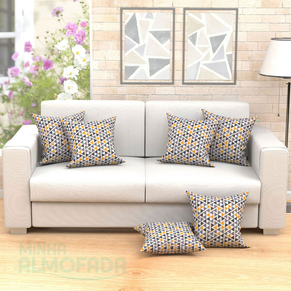 Capas De Almofadas Decorativas Amarela Triângulos 45cm X 45cm
