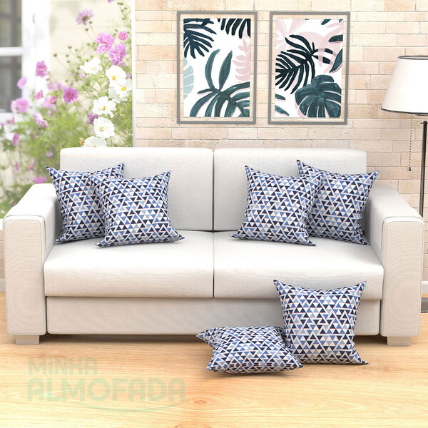 Capas De Almofadas Decorativas Azul Marinho Triângulos 45cm X