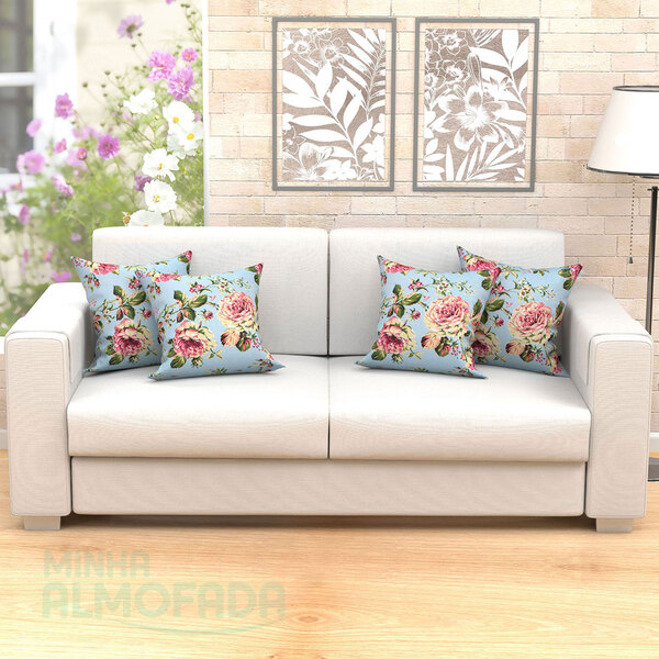 Capas De Almofadas Decorativas Azul Tiffany Floral 45cm X 45c