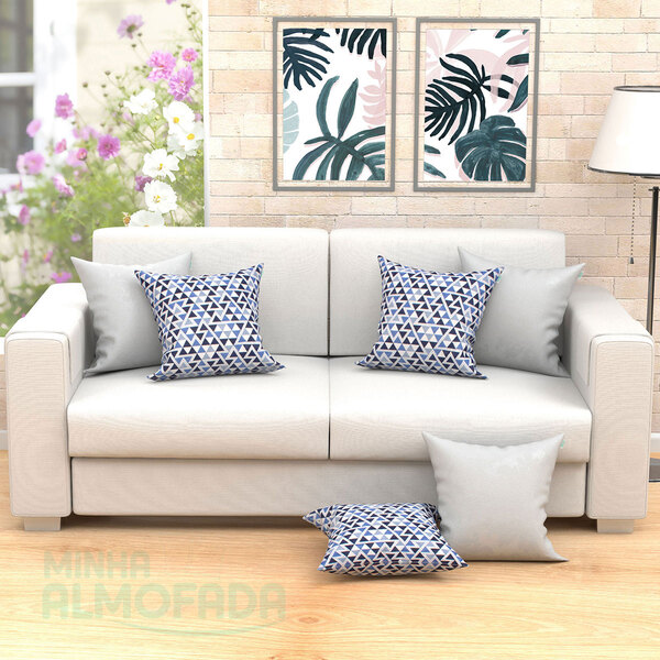 Capas De Almofadas Decorativas Branca Triângulo Azul Composê