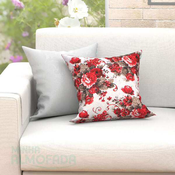 Capas De Almofadas Decorativas Branco Floral Vermelho Composê