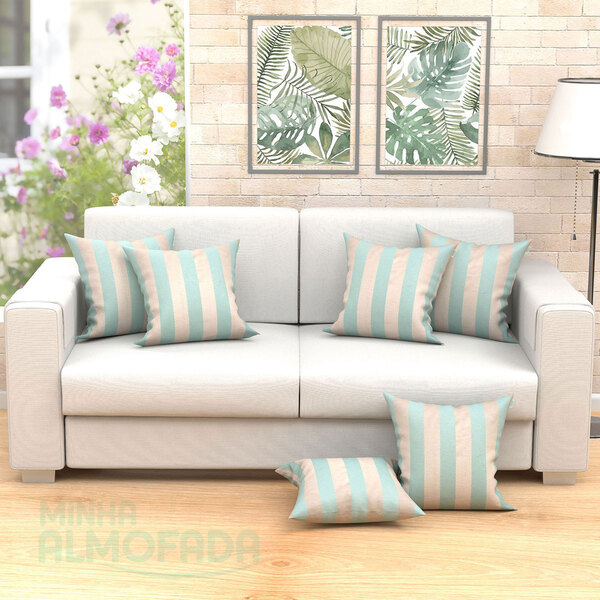 Capas De Almofadas Decorativas Listras Azul Tiffany Jacquard