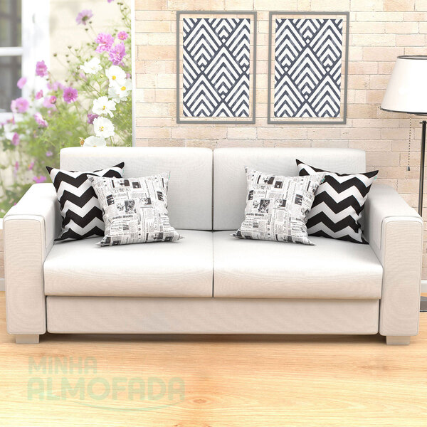 Capas De Almofadas Decorativas Preto Chevron Jornal Composê 4