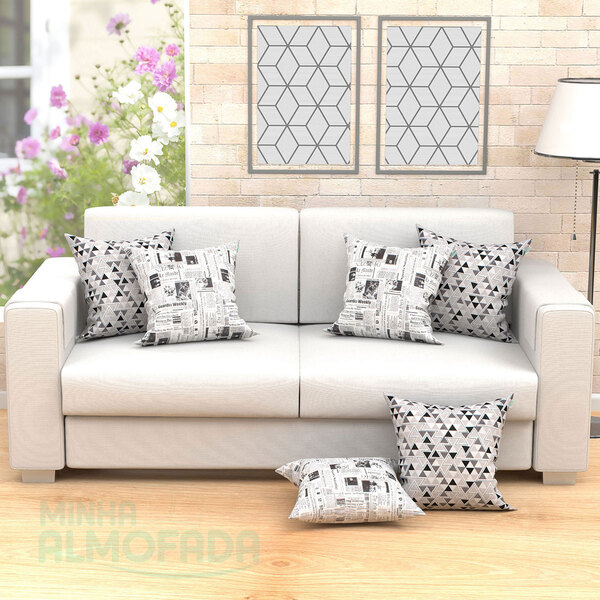 Capas De Almofadas Decorativas Preto Jornal Triângulo Composê