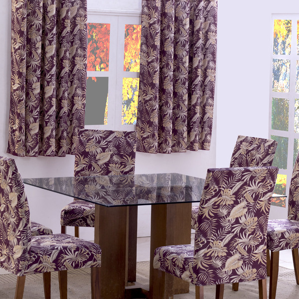 Capas De Cadeira 06 Lugares Floral Vinho [f101]