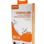 Carregador 3 Portas Micro Usb V8 3.1a Kaidi Kd-606s Cor Branco