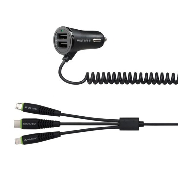 Carregador Automotivo 3 Em 1 Type C E Iphone E Micro Usb Com