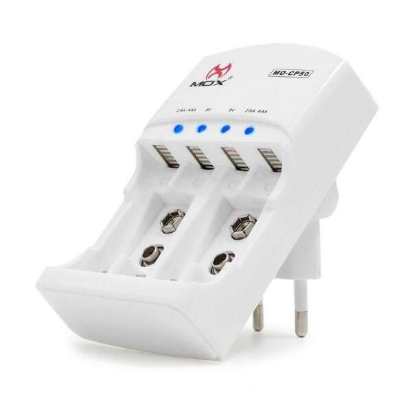 Carregador De Pilhas Aa, Aaa E Bateria 9v Bivolt - Mox Cp50