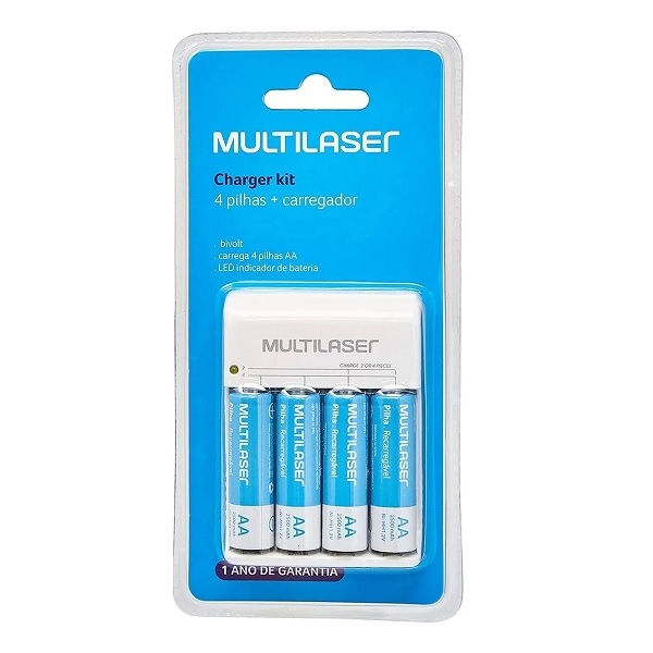 Carregador De Pilhas Com 4 Pilhas Aa De 2500 Mah Multilaser C