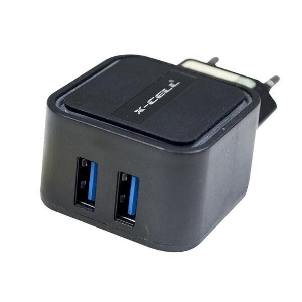Carregador De Tomada 3.4a C/ 2 Usb Preto X-cell