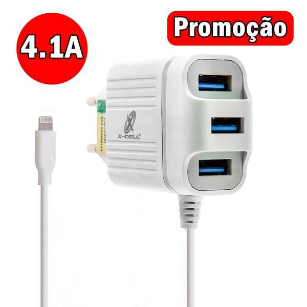 Carregador De Tomada 4.1a Lightning Com 3 Usb X-cell *