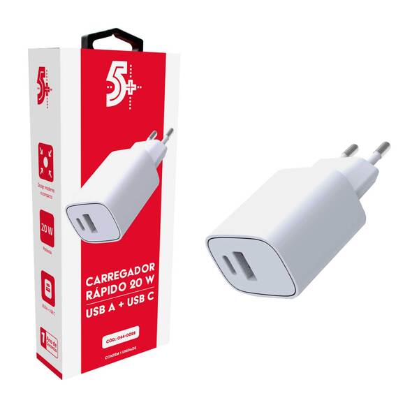 Carregador Ultrarrápido Duplo Usb A + Tipo C Power 20w