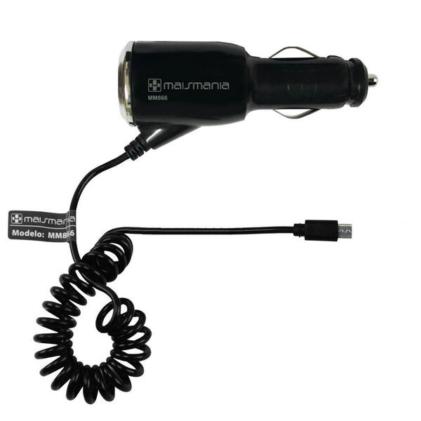 Carregador Veicular 2a C/ Cabo Micro Usb Espiral Mais Mania V8