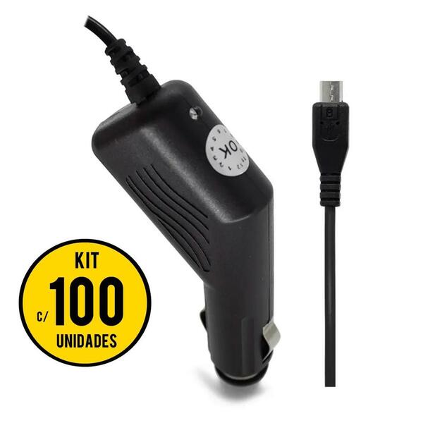 Carregador Veicular Micro Usb 500mah Kit C/ 100 Unidades V8