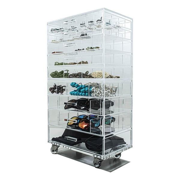 Carrinho Acrílico Para Acessórios E Bijuterias 9 Gavetas N3