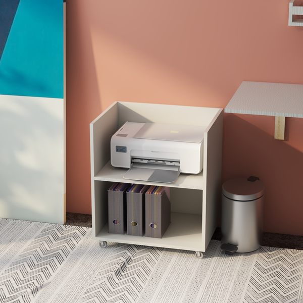 Carrinho Auxiliar De Escritório Branco Para Impressora Com Ro