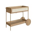 Carrinho Bar 1 Gaveta 110cm Com Porta Taças Palhinha Pé Metal