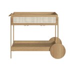 Carrinho Bar 1 Gaveta 110cm Com Porta Taças Palhinha Pé Metal