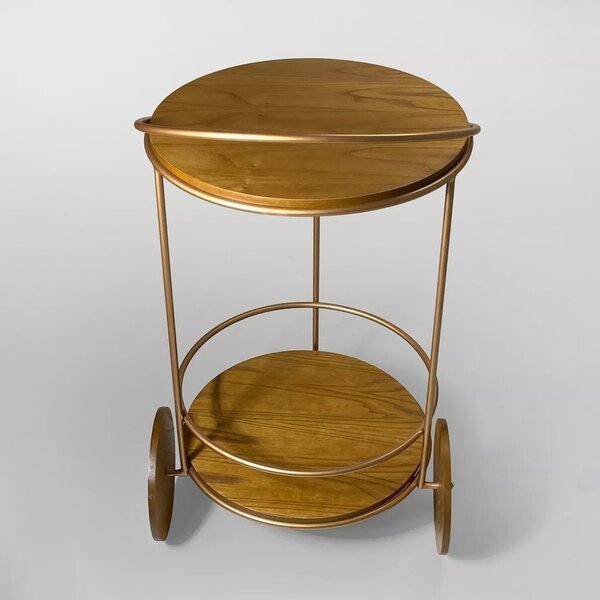 Carrinho Bar Adega Agnes Redondo Estilo Industrial Metal Natu