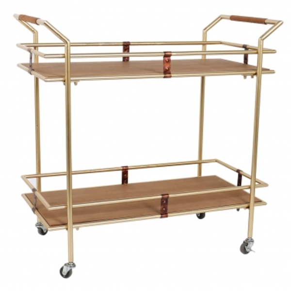 Carrinho Bar Em Metal E Madeira Dourado
