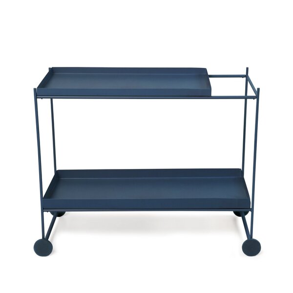 Carrinho De Bar Em Aço 90cm Com 2 Prateleiras Wire Azul