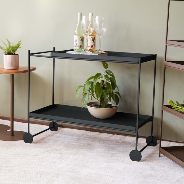 Carrinho De Bar Em Aço 90cm Com 2 Prateleiras Wire Preto