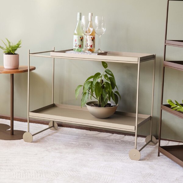 Carrinho De Bar Em Aço 90cm Com 2 Prateleiras Wire Taupe