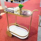 Carrinho De Chá Decorativo Em Espelho E Estrutura Dourada