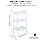 Carrinho Multiuso Gala 3 Prateleiras Metal Branco