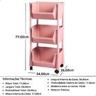 Carrinho Multiuso Organizador 3 Prateleiras Em Plástico Com R