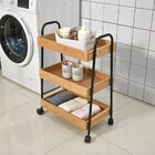 Carrinho Organizador De Bambu E Ferro De 3 Prateleiras Com Ro