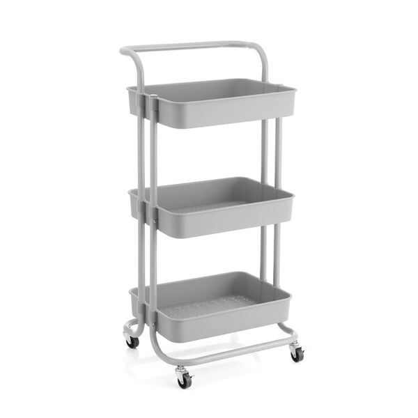 Carrinho Organizador para Banheiro 3 Prateleiras Ferro e Polipropileno Cinza 41x88x40cm ORG03381CNZ Oikos
