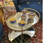 Carrinho Oval Decorativo Bebidas Chá Bar Luxo Em Metal - Dour