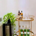 Carrinho Oval Decorativo Bebidas Chá Bar Luxo Em Metal - Dour