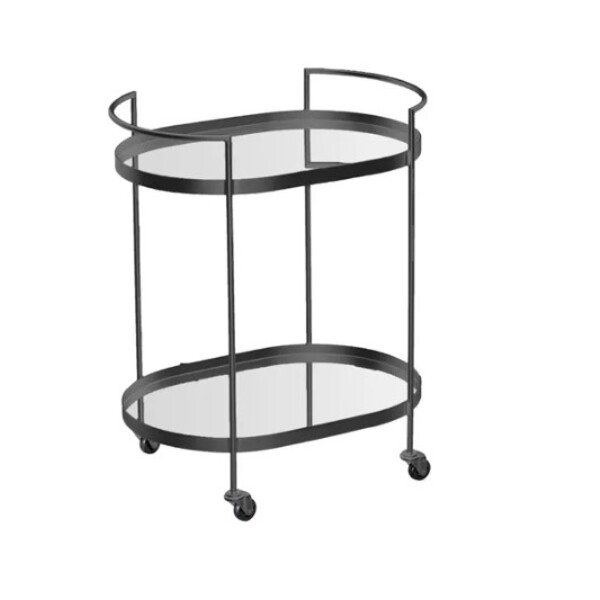 Carrinho Oval Decorativo Bebidas Chá Bar Luxo Em Metal - Preto