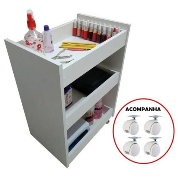 Carrinho Suporte Pedicure   Manicure Branco Com Rodinhas