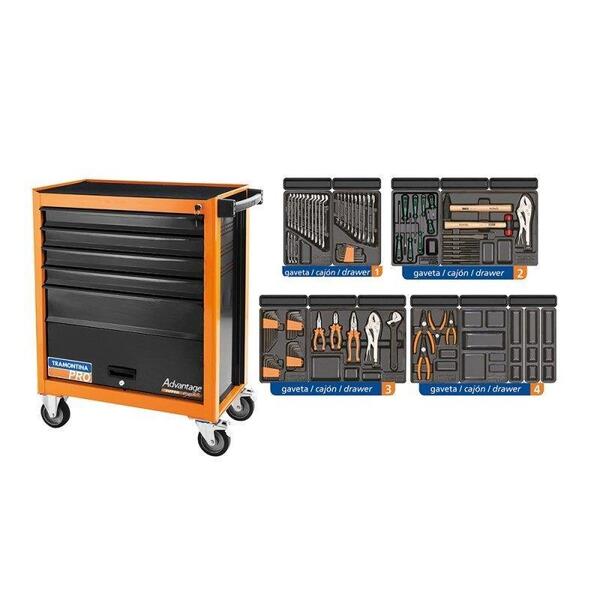 Carro Para Ferramentas 5 Gavetas E 1 Porta 115 Peças Tramonti